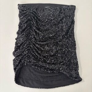 Express Black Sequin Ruched Bodycon‎ Mini Skirt Party Club Size M Y2K HOLIDAYS